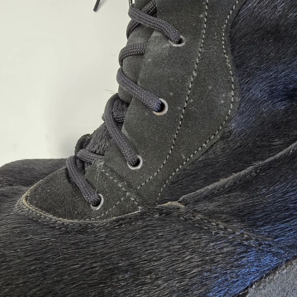 Oscar Sport Apres Ski Black Fur Tall Lace Up Winter Boots Size 41